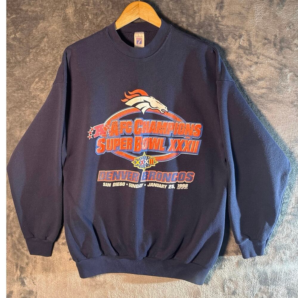 Vtg 1998 Denver Broncos Super Bowl XXXII Sweatshirt Logo 7 Crewneck XL 90s